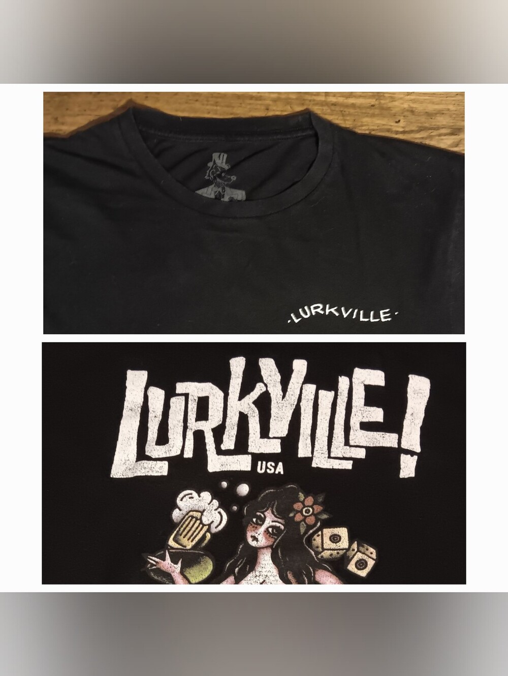 Lurkville Tattoo Pin-Up Girl t-shirt skater skateboard goth skull rock metal